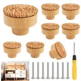 8 Stück Rattan Möbelknöpfe Schrankknöpfe Boho Deko Schränke Möbelknöpfe Holz Kommodenknöpfe Schubladenknöpfe Vintage Schubladenschrank Holz Griffe für Küchenschränke Türknauf