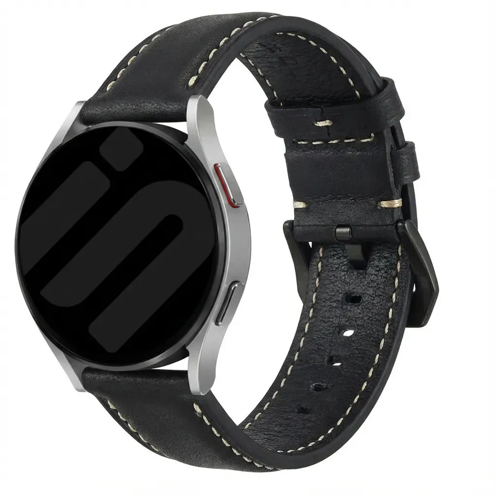 Strap-it Mobvoi TicWatch Pro 5 Enduro Armband Leder für Mobvoi TicWatch Pro 5 Enduro - Schwarz - Schnallenverschluss