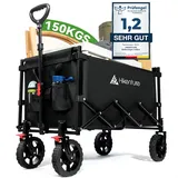 HIKENTURE Bollerwagen Faltbar mit Bremen - 140 Liter Volumen & 150KG belastbar - Extrem Faltbarer Bollerwagen - Klappbarer Handwagen Einkaufstrolley für Strand Camping Einkauf