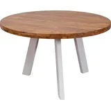 Massivholztisch Esszimmer rund Sheesham Massiv-Holz 130x130x77cm B/H/T ca. 130/77/130cm - Weiß