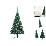 vidaXL Künstlicher Halber Weihnachtsbaum mit LEDs & Kugeln Grün 120 cm