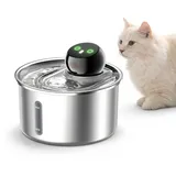 HOMELODY Trinkbrunnen Katzenbrunnen Edelstahl 3,2L kabellos leise mit Filter, Trinkbrunnen Katze Akku 120 Tage Sensor 5-fach Filter Kreis