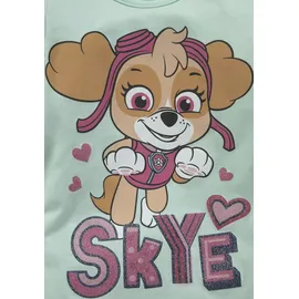 Paw Patrol Langarmshirt PAW PATROL, Mädchen, Gr. 104/110, grün (mint), Jersey, Obermaterial: 100% Baumwolle, bedruckt, Basic hüftlang, Rundhals, abgesteppte Kante, Shirts Langarmshirt, Druck mit Glitzerdetails