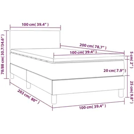 vidaXL Boxspringbett mit Matratze & LED Dunkelgrau 100x200 cm Stoff