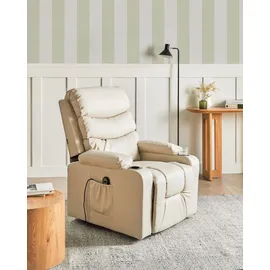 Beliani Fernsehsessel ETER Kunstleder 80 x 100 x 90 cm Beige elektrisch verstellbar mit Fußstütze