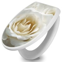 banjado Toilettendeckel mit Absenkautomatik 37,3x45x5cm -White Roses - WC Brille Soft Close - hygienischer Toilettendeckel/Klodeckel Duroplast mit ...