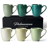 MiaMio – 6 x 400 ml – Kaffeetassen Set/Becher – Moderne Keramik Tasse Matt – Kaffeetasse groß – Palmanova Kollektion (Jungle)