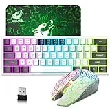 60% Kompakt Mini Gaming Kabellose Tastatur Und Maus Set - Weiß Gemischt Schwarz 2 in 1 USB Empfänger - Type C Wiederaufladbar Beleuchtet Tastatur - Ergonomie Atmende Licht Maus Für PC Mac Laptop