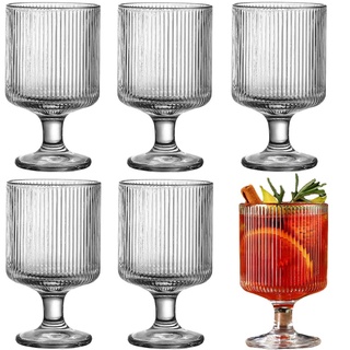 6 Stück Cocktailgläser Kaffeegläser Set| Glas Eisbecher Dessertgläser Mit Fuß| 220ML Weingläser Eiskaffeegläser Wassergläser| Geriffelte Trinkgläser Latte Macchiato Tassen Für Camping Bar (Stil E)