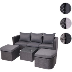 3in1-Garnitur HWC-J37, Garten-/Lounge-Set Sonneninsel, Spun Poly Poly-Rattan MVG ~ anthrazit, Kissen dunkelgrau