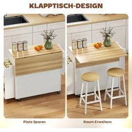Homcom Kücheninsel Küchenwagen auf Rollen mit abklappbarer Arbeitsplatte, Ablage | Gr.: onesize