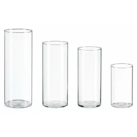 Relaxdays Vasen aus Glas, 4 Blumenvasen in versch. Größen, Glasvasen für Blumen & Kerzen, Tischvasen Set, transparent