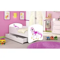 Luxusbetten24 Kinderbett Luna mit Stauraum und verschiedenen Motiven 140x70 Pony