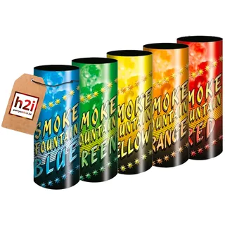 h2i Rauch Vulkan Fontäne - Smoke Tube Rauchfackel Rauchtopf Rauchgenerator Rauchbombe - 5 Stück Rauchfarbe Color Mix - dichter kräftiger Rauch - Brenndauer ca. 45 sek - Ganzjahresfeuerwerk Kat T1/F1
