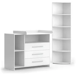 Vicco Kinderzimmer-Set "Oskar", Weiß, 2 Teile, mit Wickelkommode und Spielzeugregal