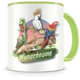 Samunshi® Kindertasse mit Namen Tasse Papagei und bunte Vögel Personalisierte Tasse mit Namen Kinder Kinderbecher mit Namen Kindergarten grün 300ml