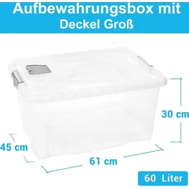 Centi 2er Set Aufbewahrungsbox mit Deckel Groß, 60L, 61cm x 45cm x 30cm