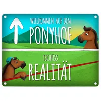 Trendaffe Metallschild mit Pferde Motiv und Spruch: Willkommen auf