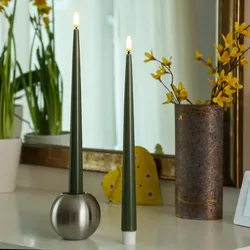 LED Stabkerzen ELLA - Echtwachs - realistische 3D Flamme - H: 28cm - olivgrün - ...
