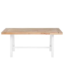 Beliani Gartenmöbel Set Hellbraun Weiß Akazienholz 7-sitzer Terrasse Outdoor Modern