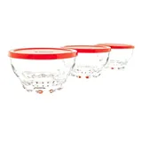 Pasabahce – Glasschalen mit rotem Deckel – 105 mm – 3er-Set