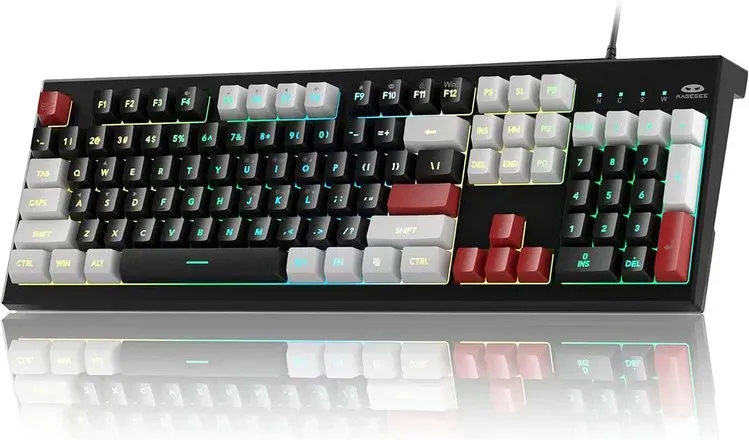 MageGee Creamy Keyboard, K2 kabelgebundenes RGB-Keyboard mit Hintergrundbeleuchtung, 104 Tasten, wasserdicht, ergonomische Tastaturen, für PC/Laptop/Mac – Knight Red
