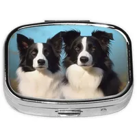 Border Collie Pillendose Tragbare Metall Pillendose 2 Fächer Kleine Tablettenbox für Geldbörse oder Tasche Pillen Organizer Medizin Vitamin Organizer Einzigartiges Geschenk