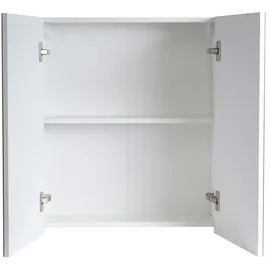 Mendler Spiegelschrank HWC-B19b, Badschrank Hängeschrank, 2 Regalböden hochglanz FSC®-zertifiziert 70x60x16cm ~ weiß