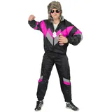 Foxxeo 80er Jahre Trainingsanzug Premium Kostüm für Herren - schwarz pink silber, Größe:XXXL