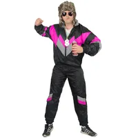 Foxxeo 80er Jahre Trainingsanzug Premium Kostüm für Herren - schwarz pink silber, Größe:XXXL