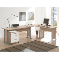 Schreibtisch-Kombination Winkelschreibtisch Bürotisch Arbeitstisch "Clermont I" Sonoma-Eiche/Weiß