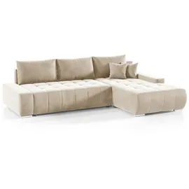 Fun Möbel Ecksofa Sofa mit Schlaffunktion VOGAR Stoff Monolith Ecru Ottomane Rechts - Beige