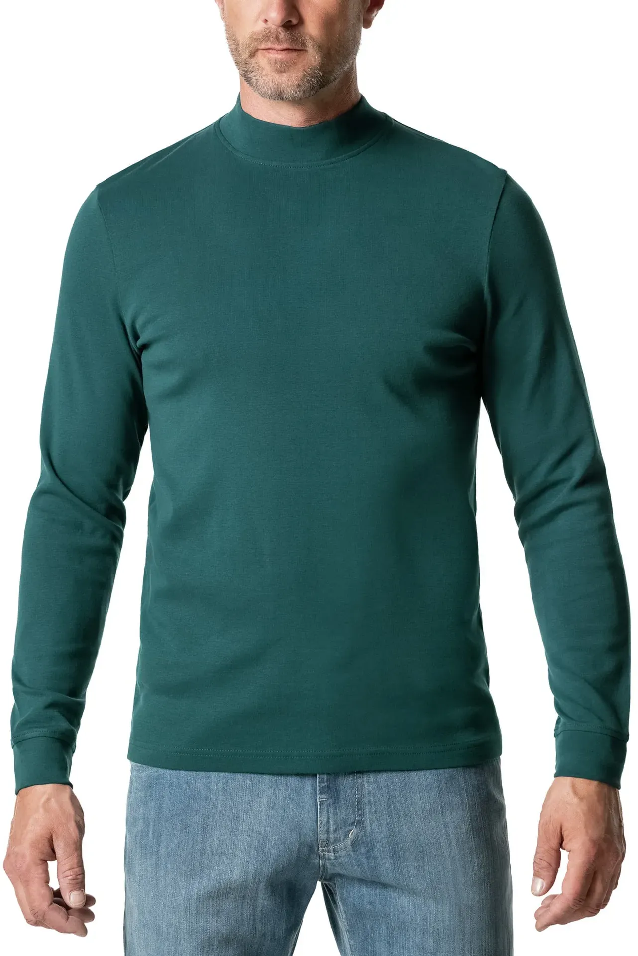 Walbusch Herren Langarm-Shirt Stehkragen Grün