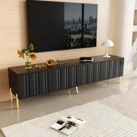 stilvora TV Lowboard 190x48x38 cm Schwarz/Gold MDF/Metall/Spanplatte