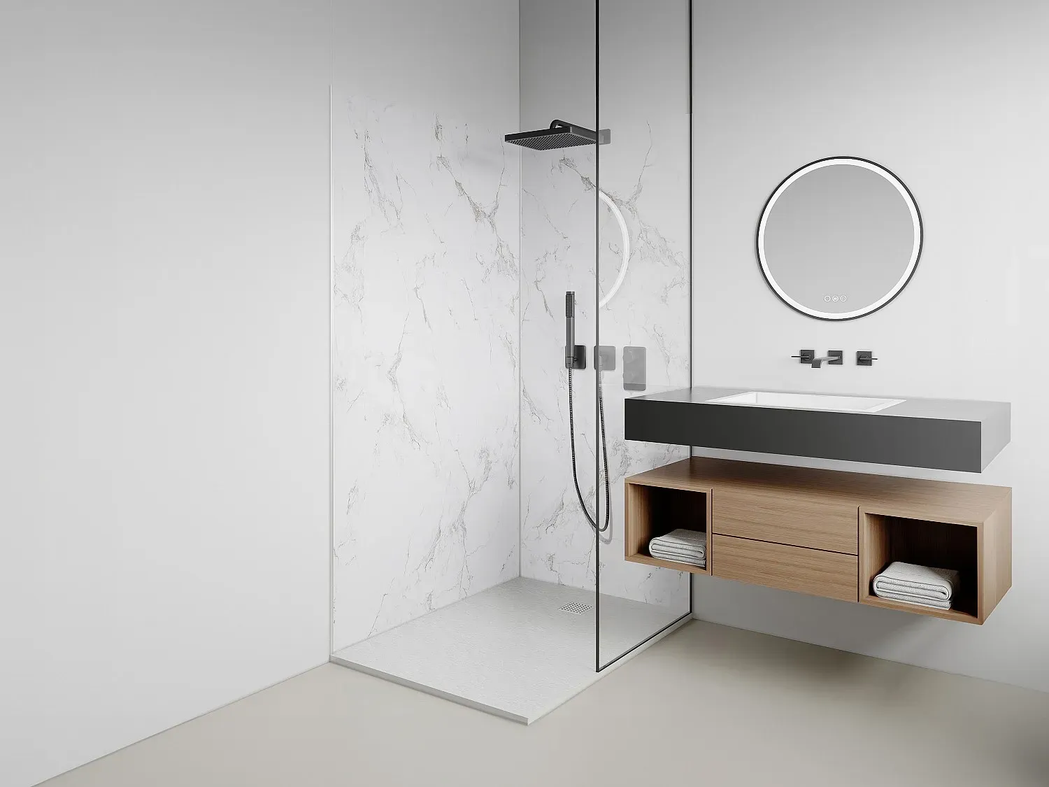 Wandpaneele Dusche 2er-Set inkl. Profile - Aluminium - 90 x 120 x 210 cm - Marmor-Optik Weiß - ENEKO