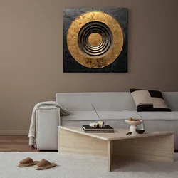 Kunstdruck QUEENCE "Goldener Kreis", gold (farbe bild(er): gold), B:60cm H:60cm T:1,5cm, Canvas, Holz, Bilder, Premium-Leinwandstoff, Handarbeit aus Deutschland