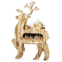 SIKORA LB05 Traumhafter XXL LED Holz Deko Rentier/Hirsch Schwibbogen Inclusive Trafo Höhe ca. 67 cm