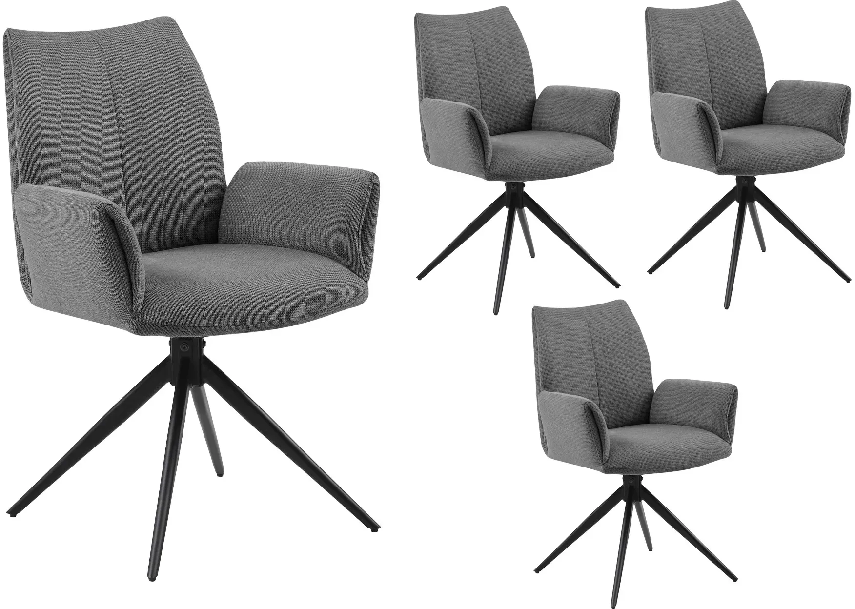 LC Home 4er Set Drehstuhl Esszimmerstuhl Monti Webstoff anthrazit Polsterstuhl mit Armlehnen und Autoreturn