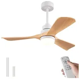 BBG Deckenventilator 42-Zoll-Deckenventilator mit LED-Beleuchtung und Fernbedienung, leiser DC-Motor, dimmbar, Sommer- und Winterbetrieb weiß