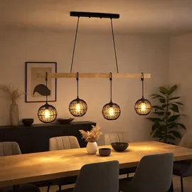 GLOBO LED Hängelampe 4-flg. 140 cm rund schwarz/holz