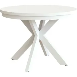 beautysofa Runder Tisch BILBAO Ø 100–180 cm ausziehbar, Metallbeine, Loft-Stil, Farbe: Weiß/Weiß - Weiß