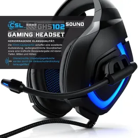 CSL USB Gaming Headset "GHS-103" mit Mikrofon Kopfhörer für PC (Win XP/7/8/8.1/10), PS4/4 Pro