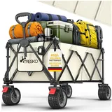 TRESKO Bollerwagen TRESKO® GV-215 Faltbarer Bollerwagen Handwagen (Faltbarer Strandwagen Extra Breite All-Terrain-Räder, Transportwagen mit Tragetasche), faltbar 215L mit Bremse Handwagen klappbar 150kg inkl. Vollgummireifen beige