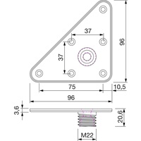 PORRO Befestigungsplatte für Möbelfuß Torino - Möbelfuß 10cm - Dreieck Adapterplatte 125x96mm für Tischbeine mit Gewinde M22, Stahl
