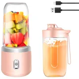 UQTUKO Tragbarer Mixer, 400ml Smoothie Maker to Go mit Reisedeckel fresh juice mixer USB Mini-Mixer mit 6 Klingen Mini Standmixer für Frucht-Smoothies Saft Marmelade und Shakes (Rosa)