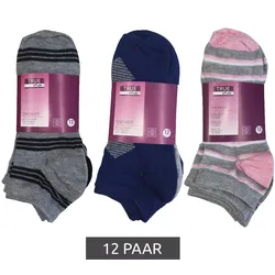 12 Paar TRUE style Baumwoll-Strümpfe mit Komfortbund nachhaltige Sneaker-Socken mit verschiedenen Mustern Pink, Blau oder Schwarz - 35-38