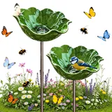 TETGSET Blumen Gartenstecker VogelträNke, 2026 Neu Metall Blumen Gartenstecker, BienenträNke, Schmetterlinge Insekten Tränke für Den Garten, VogelträNke Futterschale Rasen & Balkon (Grün *2)