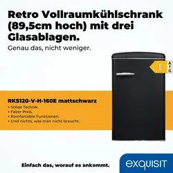 Exquisit Retro Vollraumkühlschrank RKS120-V-H-160E mattschwarz | Nutzinhalt: 122 L | Ohne Gefrierfach