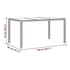 vidaXL Gartentisch mit Glasplatte Grau 150x90x75 cm Poly Rattan