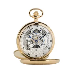 Carl von Zeyten -Alb Taschenuhr Gold Skelettuhrwerk Handaufzug Zweite Zeitzone 53mm- CVZ0040GSL